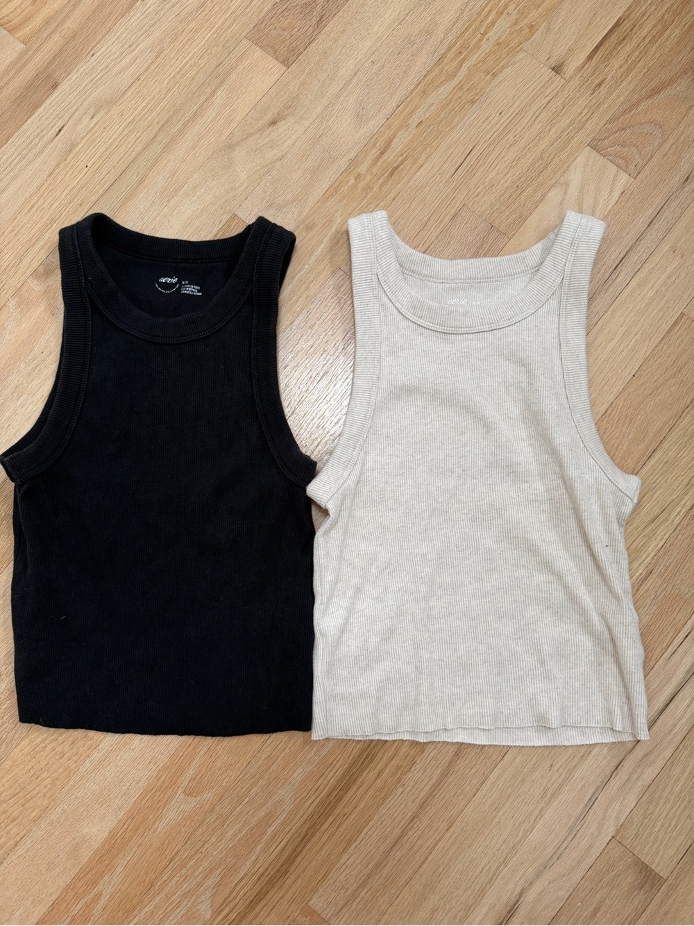 aerie Ribbed Tank Tops - Black & Cream